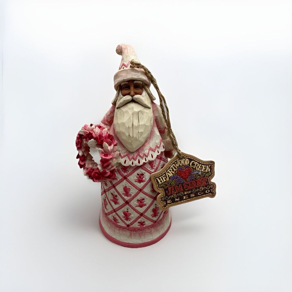 Jim Shore Heartwood Creek  Rosie Red Santa 2004 Pink White Wreath Bell Ornament